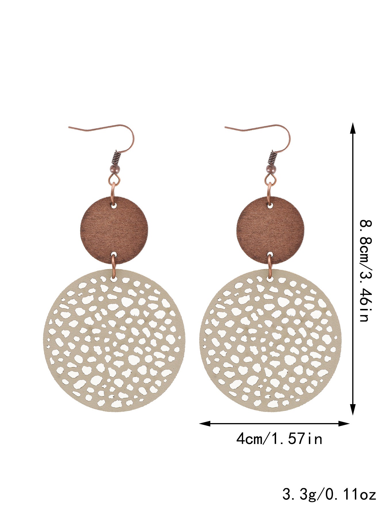 Wholesale Hollow Wood Piece Combination Leather Round Mesh Earrings